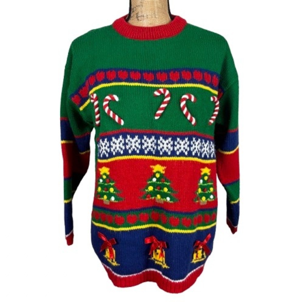 Vintage Christie Brooks Ugly Christmas Sweater Mixed Prints‎ Festive Size XL